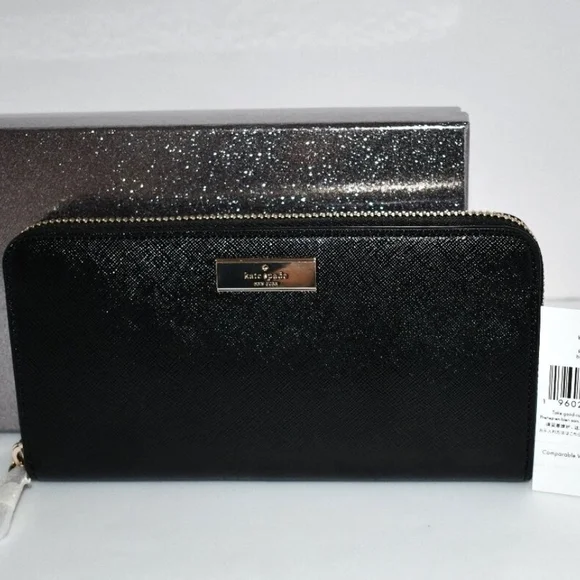 Kate spade Kenzie Boxed Large Continental Wallet Black #KK041 Saffiano New Gift