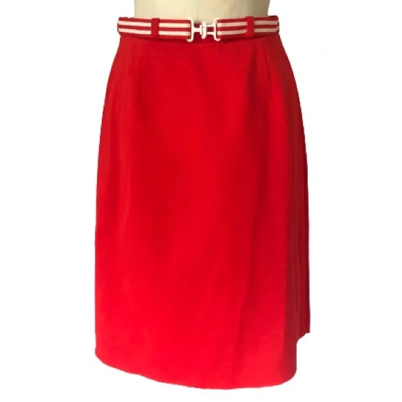 Vintage 70s Red Belted A-Line ILGWU USA Made Midi Skirt