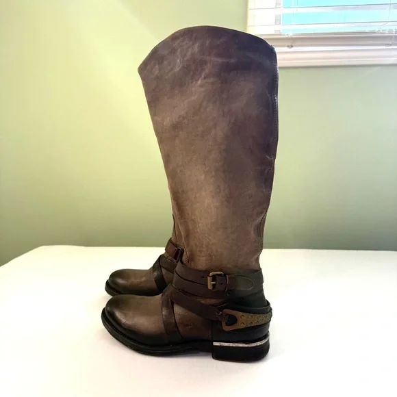 Free People A.S. 98 Air step boho leather boots riding moto woman 7.5 biker