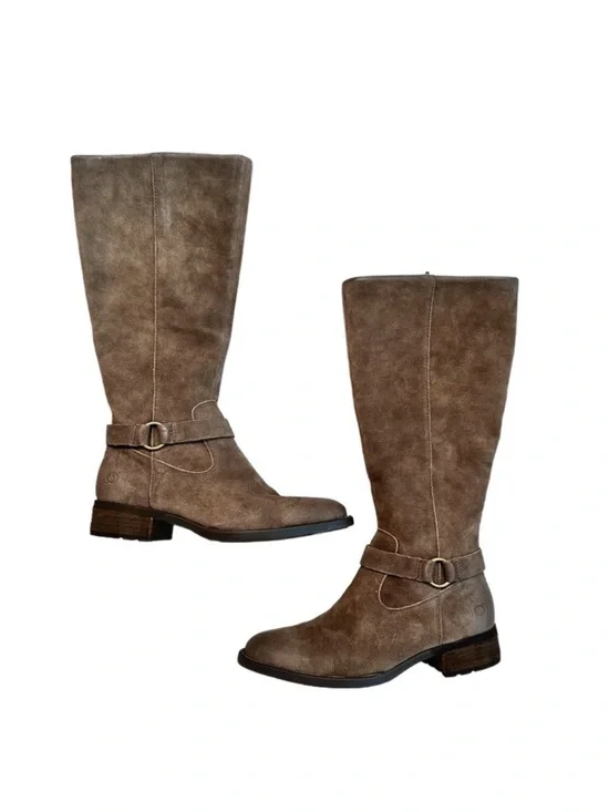 BORN ~ Brown Leather Round Toe Wide Calf Knee-High Boots w/Inner Zipper size 7.5