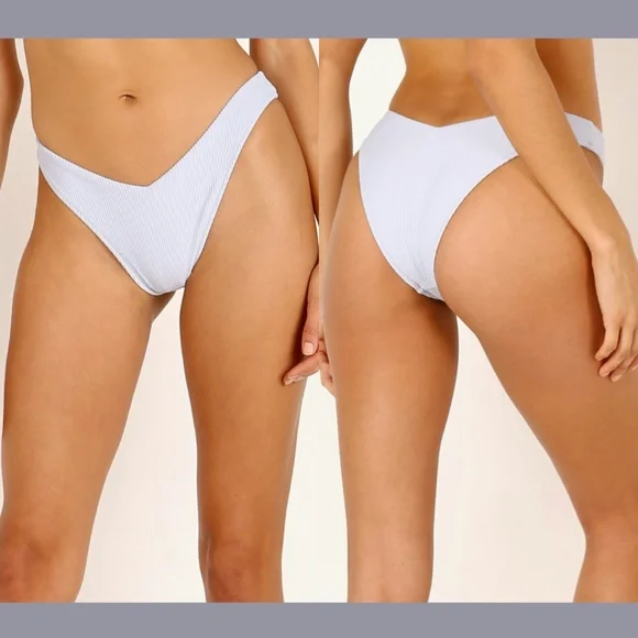 NEW Frankies‎ Bikinis [ Large ] Enzo Ribbed Cheeky Bikini Bottom Blue