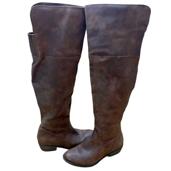 Knee high vegan leather distressed look boots