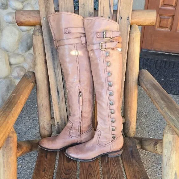 Sam Edelman Tan Over the Knee Boots. Natural PATINA Look! New Condition! Size 7