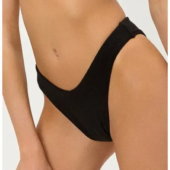 Frankie’s Bikinis Black Terry Cloth Enzo Cheeky V Bottom XS NWOT