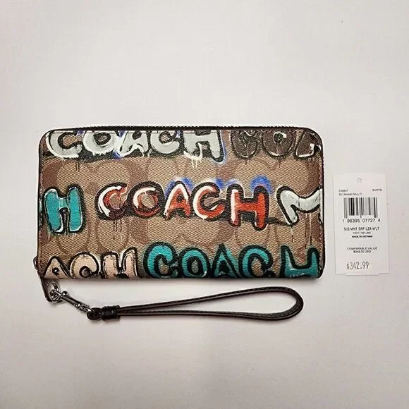 NWT Coach X Mint + Serf Long Zip Around Wallet In Signature Canvas CM837