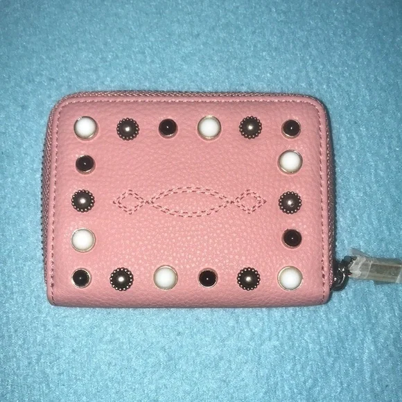 PINKO BAG leather embellished on both sides zipper wallet 4 inside pockets