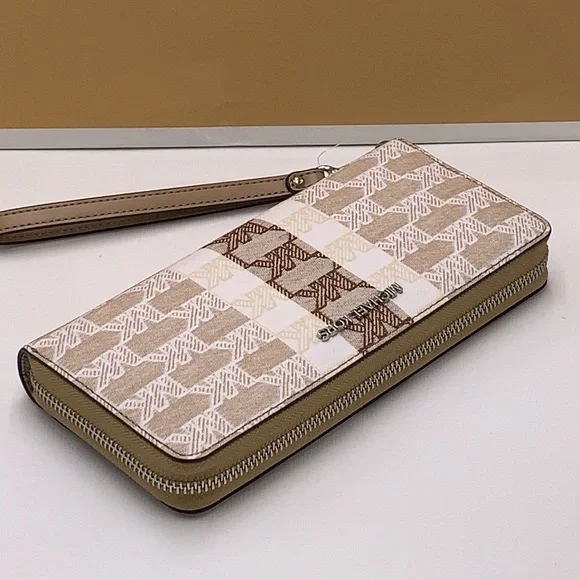 MICHAEL KORS LARGE TRAVEL CONTINENTAL WRISTLET WALLET CAMEL MULTI NWT