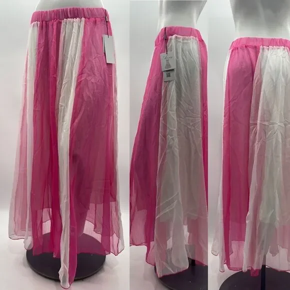3For$20 Meaneor Retro Vintage Double Layer Chiffon Pleat Maxi Skirt Size…