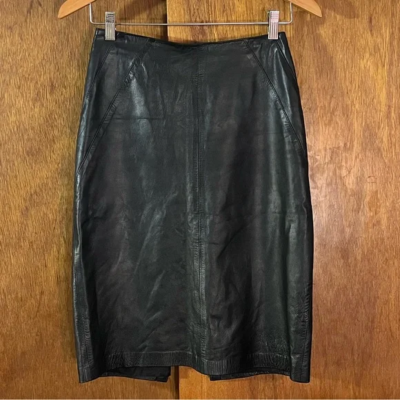 Vintage Ruth Wagner Black Leather Pencil Skirt Sz 6