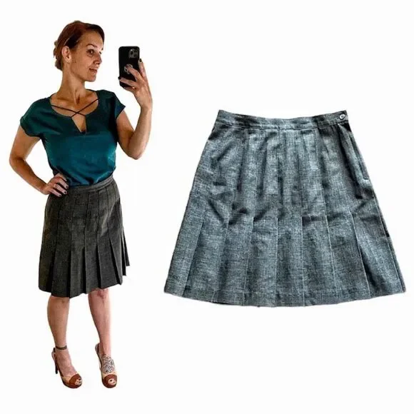 Kathie Lee Pleated Skirt Gray Knee Length 12 Preppy Minimalist