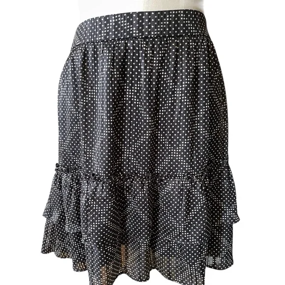 ❤️ J. Crew Black and White Metallic Polka Dot Ruffle Chiffon Skirt