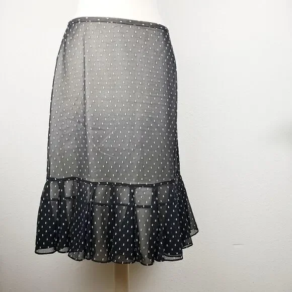 Ann Taylor loft sheer black patterned skirt ruffle