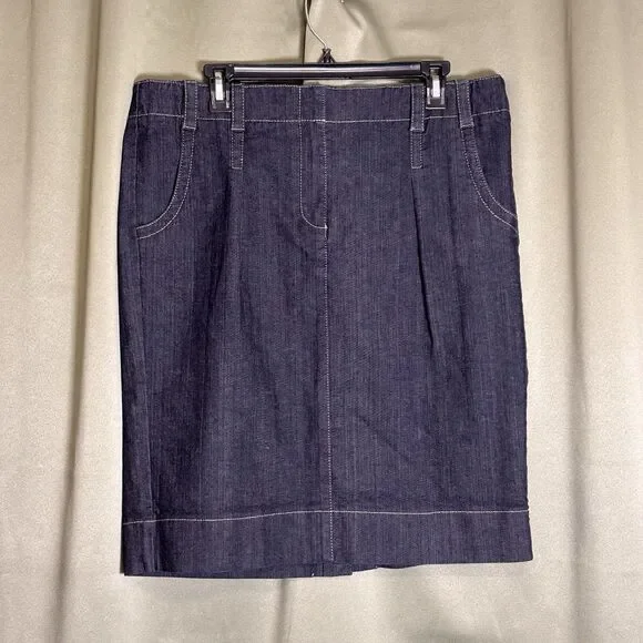 Ann Taylor Loft Women's Dark Wash Blue Denim Wide Hem Skirt Size 14 NEW!