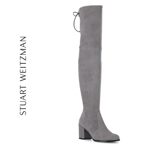 Stuart Weitzman Tieland Over the Knee Tall Flannel Grey Gray Suede Stretch Boots