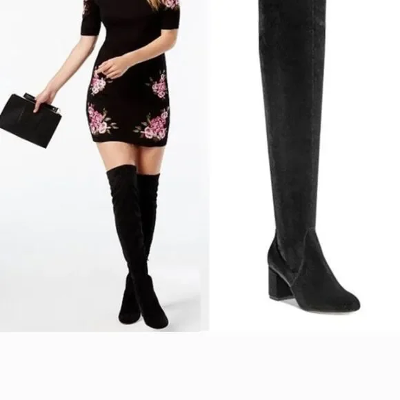 NEW INC Rikkie2 Over the Knee Velvet Black Boots Baddie Model off Duty Upscale 6