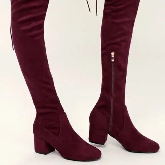 Lulu's Burgundy Suede Over-the-Knee Boots