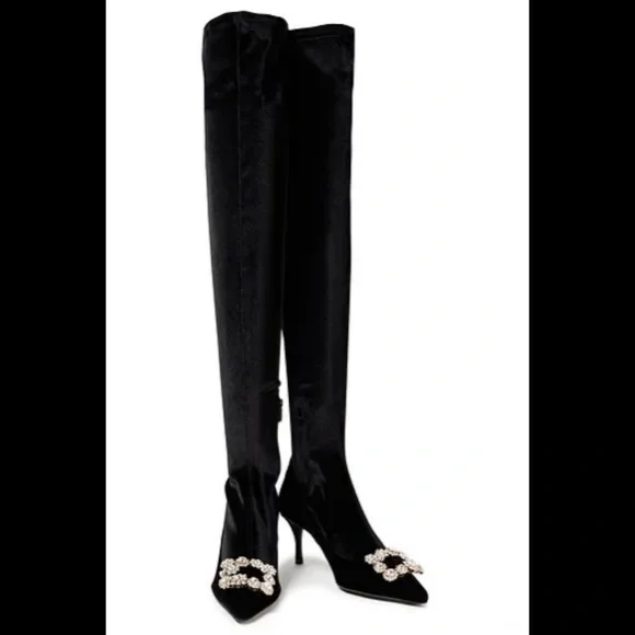 ROGER VIVIER Crystal-embellished velvet over-the-knee boots