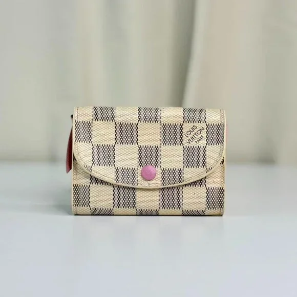 Louis Vuitton Damier Azur Wallet with Classic Checkerboard Design and PinkButton