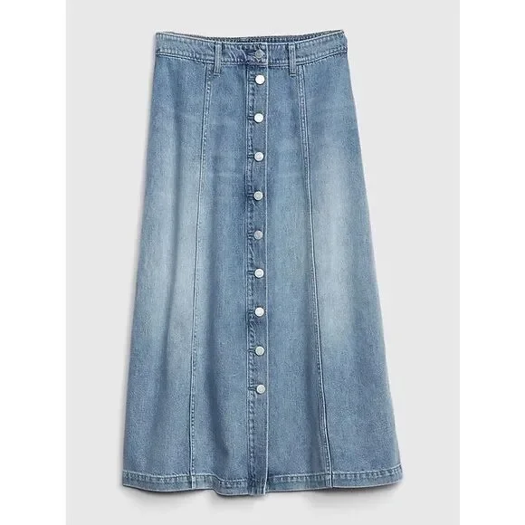 Gap Button Front Denim Midi Skirt Size 4 / 27 Medium Light Wash
