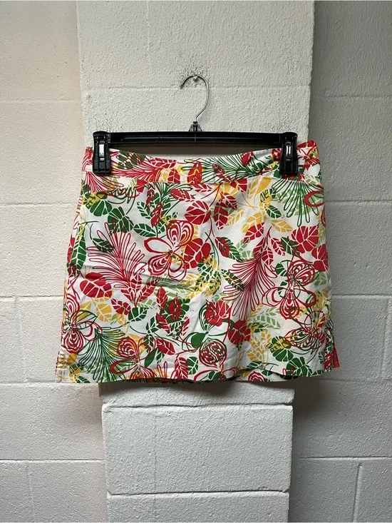 Lady Hagen White Mini Skirt with Red, Green & Yellow Tropical Trim