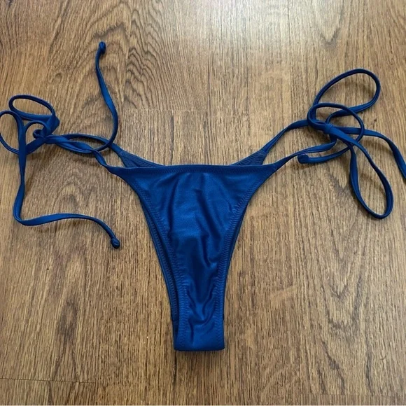 Djerf Avenue Frankie's Bikinis shiny Navy Swimwear bikini bottom sexy medium