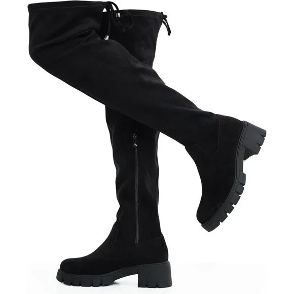 Women's Platform Boots-990-black Over The Knee Thigh High Round Toe Long Boot
