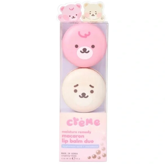 NEW The Crème Shop Boba Bears Moisturizing Macaron Korean Lip Balm Pack Of TWO