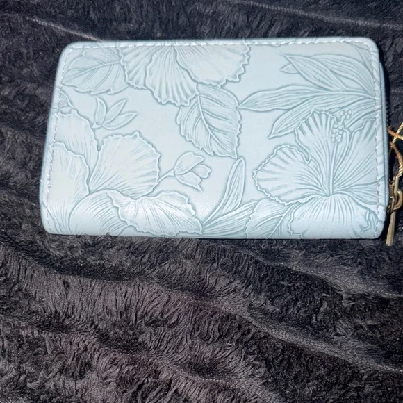 Revive Vintage Vegan Floral Embossed Blue Women's Wallet