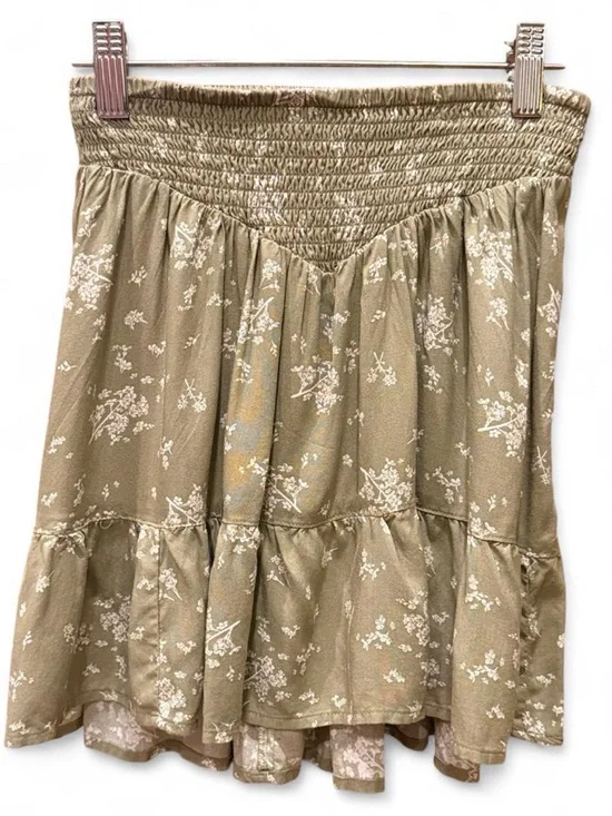 SO Olive Floral Smocked Tiered Skirt