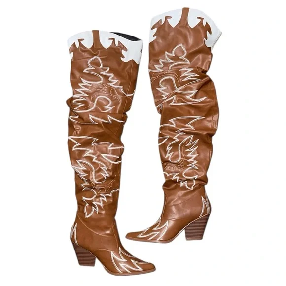 NWT Festival Coachella Sexy Beyoncé Tan and White Women's Western Boots Size 10