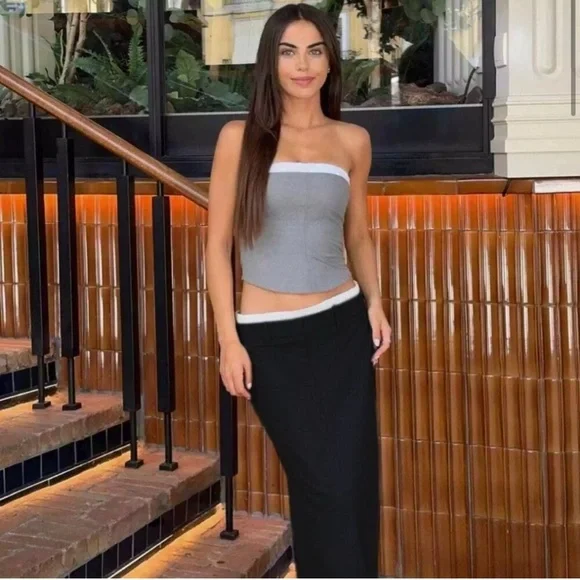 Zara Boxer Contrast Column Midi High waisted Maxi Skirt Black Size Small.