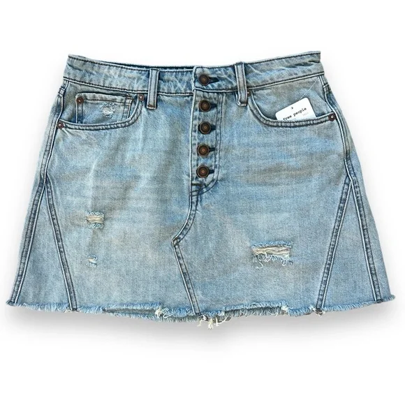 NWT Free People We The Free Denim Skirt Breezy Button Fly