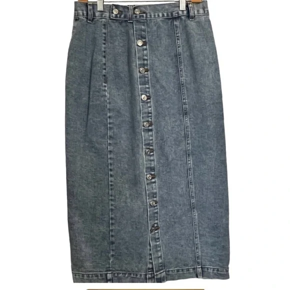 Long Denim Button Up Skirt Size Large