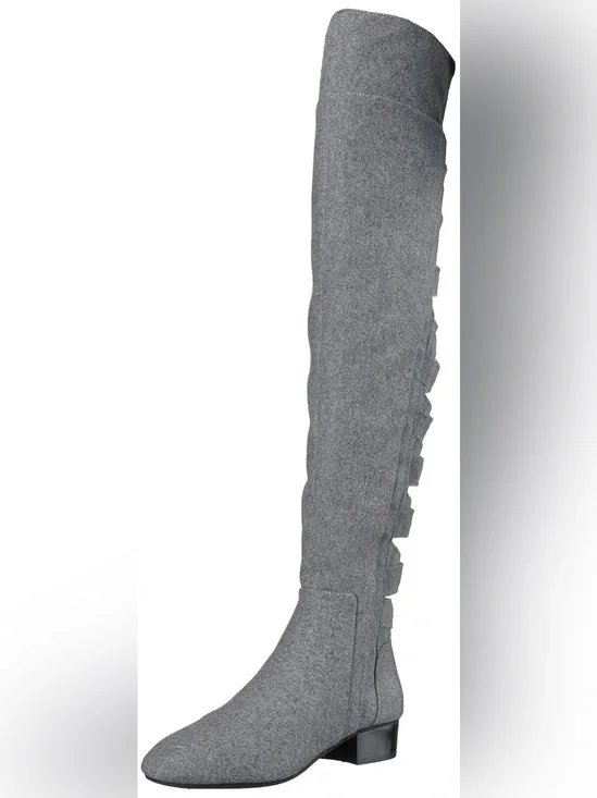 Nine West Ooohaah Gray Wool Over-the-Knee Woven Criss Cross Back Boots EUC SZ 9