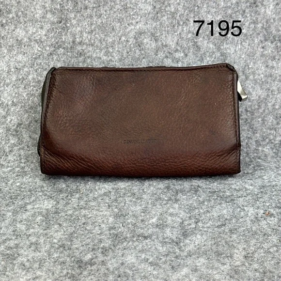 Dark Brown Genuine Leather Trifold Wallet Zippered Coin Pocket 13 Card Slots ID
