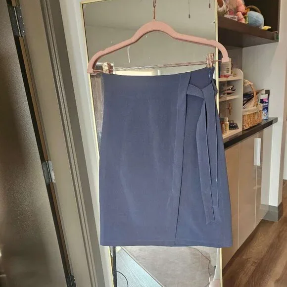 Milkcocoa Blue High Waist Korean Elegant StyleBow Slit Midi Skirt Size S