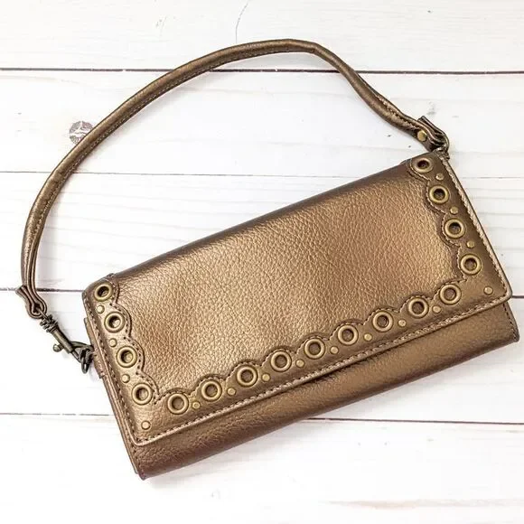 Metallic Bronze Shoulder Wallet Clutch Purse