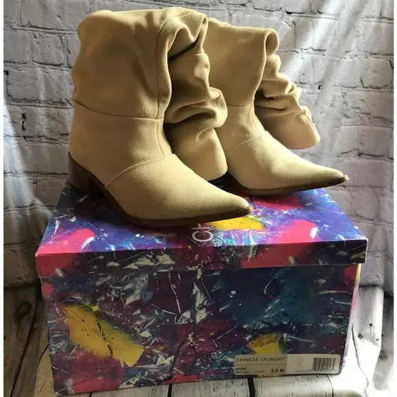 Chinese Laundry Winner Suede Boots Beige Women’s 5.5 M New In Box