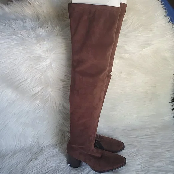 Forever 21 Brown Over The Knee Side Zipper Suede Boot SZ 6