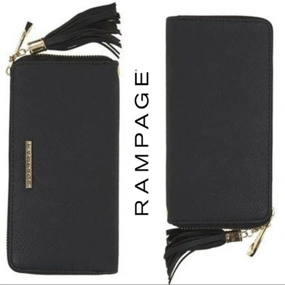 Rampage Black Zip Around Wrist Wallet Tassel Charm
