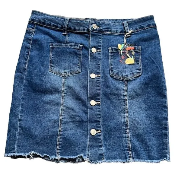 NWT Mele E Pere Blue Jean Button Up Mini Skirt Size Large