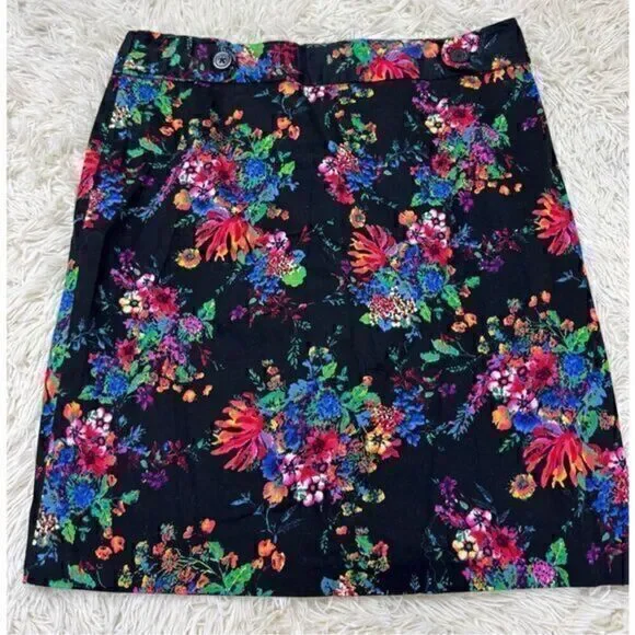 Black Colorful Floral Stretch pencil skirt by Laundry by Shelli Segal size 10