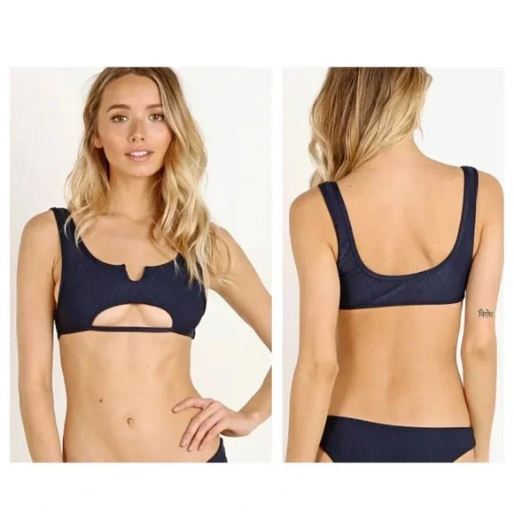 Frankie's Bikinis Cole Ribbed Bikini Top Navy 21381