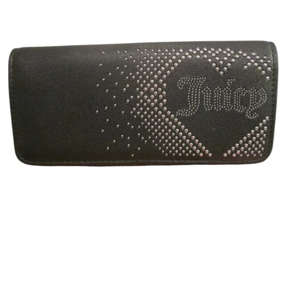 NWT Juicy Couture Black Wallet with Heart Design and silver studs