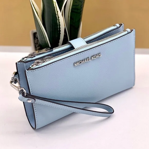 Michael Kors DoubleZip Wallet Wristlet Phone Case VISTA BLUE