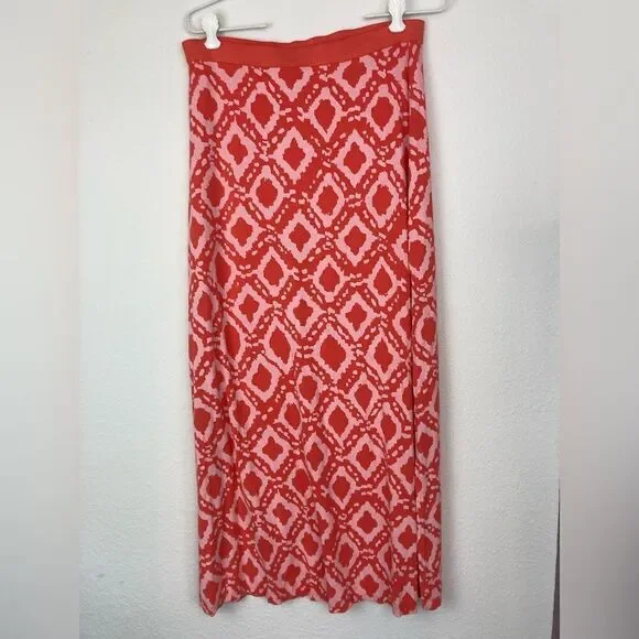 Fresh Produce Maxi Boho tropical skirt w/ high side slit, elastic waist made USA