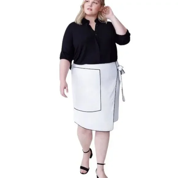 Universal Standard Skirt Navia Outline Wrap Tie White Black 6 8