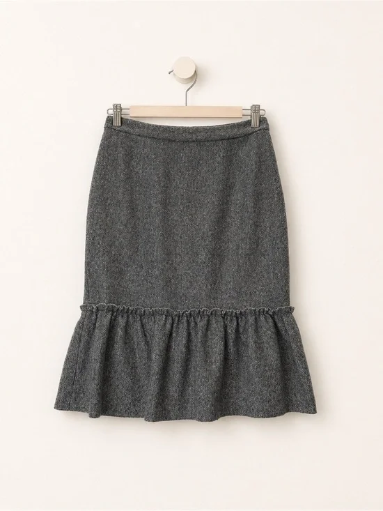 Wool Blend Ruffle Pencil Skirt