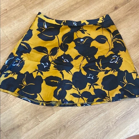 Floral Aline Skirt in Mustard and‎ Black