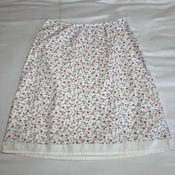 Hanna Anderson Ivory Floral Rose Skirt 100% Cotton Layered Lined Womens 12 EUC